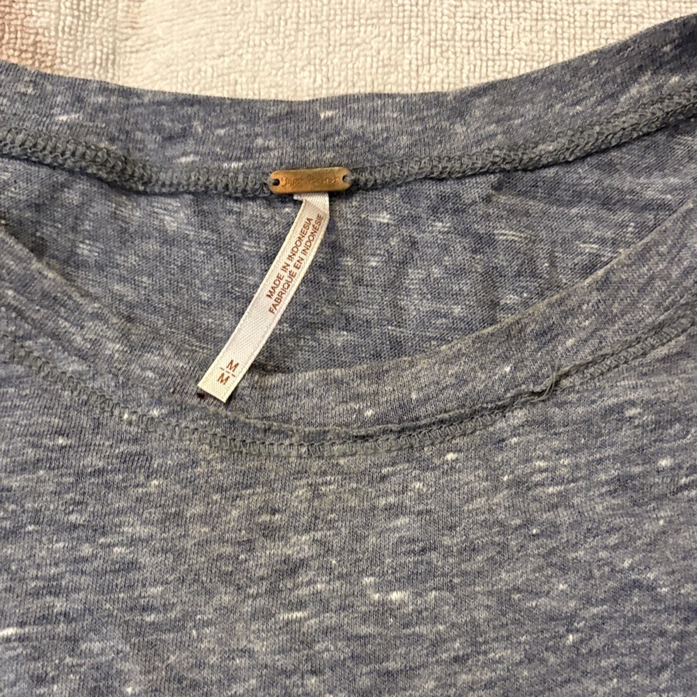 Free People Blue Tee with Black Lace Trim - Picture 4 of 6